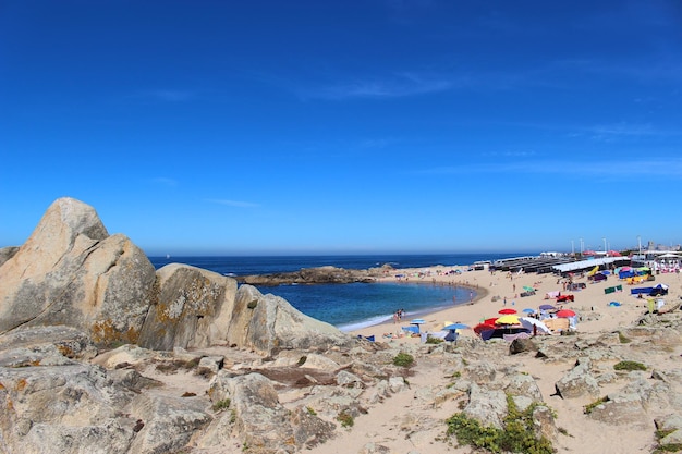 Panoramic view of beach against blue sky