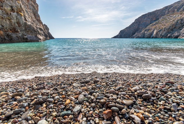 Panoramic view of beautiful beach turquoise lagoon and rocks