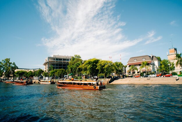 Panoramic view of Boats at Tigre River Tigre Buenos Aires Argentina