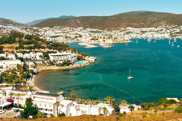 Panoramic view of bodrum turkey and saint peter castle marina summer landscape travel destination