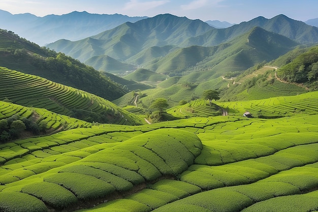 Панорамный вид чайных полей Босенг в Южной Корее