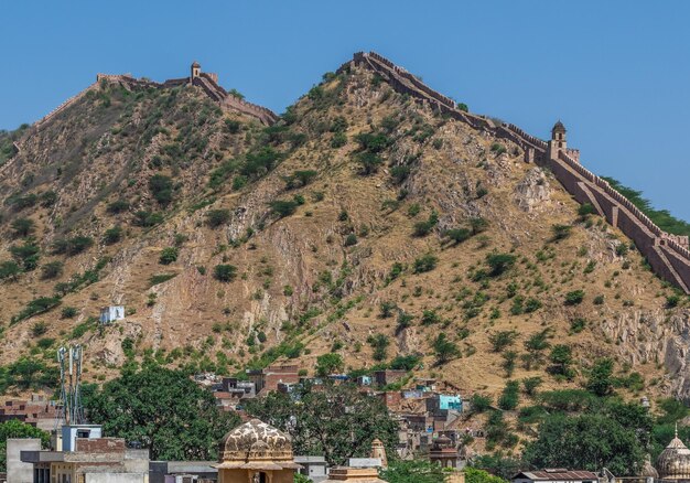 Panoramic view of buildings against clear sky