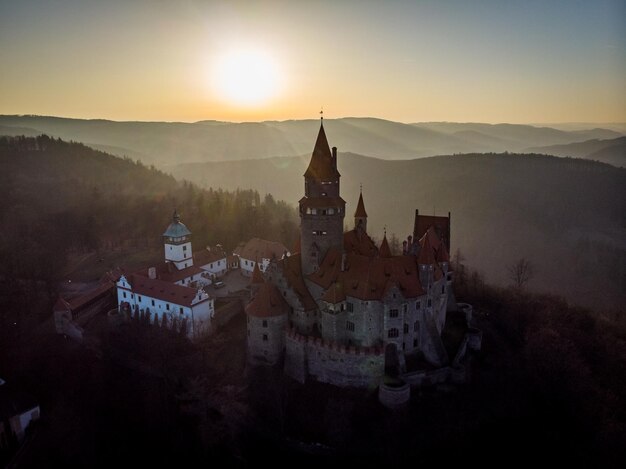 Panoramic view of buildings against sky during sunset