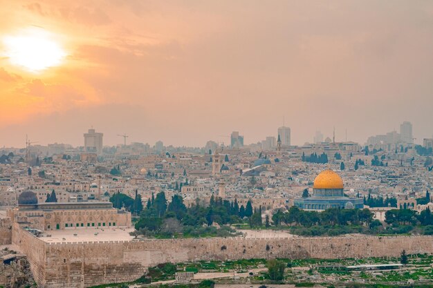 Panoramic view of buildings against sky during sunset