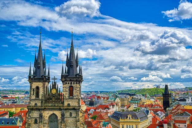 Panoramic view of buildings in city against sky