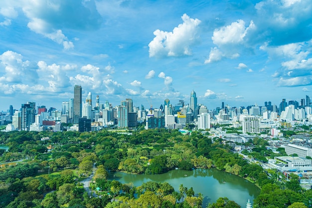 Panoramic view of buildings in city against sky