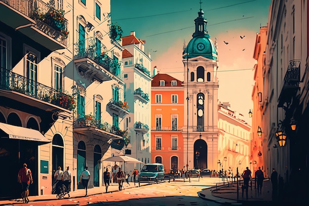 A panoramic view of the bustling streets of Lisbon Portugal