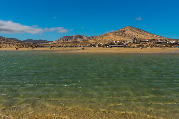 Panoramic view of cala calma under sunny day fuerteventura