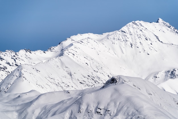 Panoramic view the Caucasus mountains of the ski