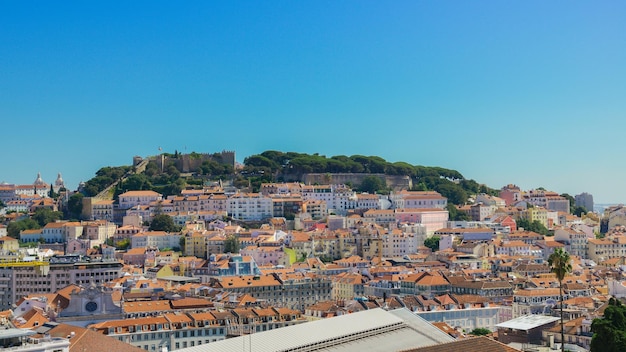 Panoramic view over the center of Lisbon Portugal from the viewpoint called Miradouro de Sao Pedro de Alcantara