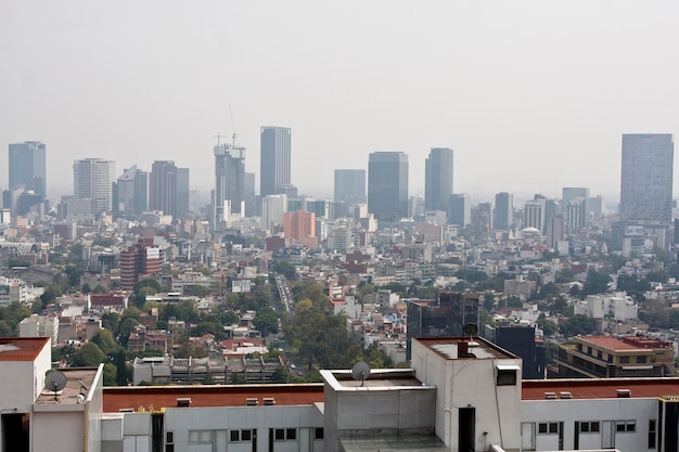 Panoramic view of the city and air pollution global warming concept