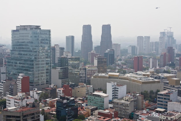 Panoramic view of the city and air pollution global warming concept