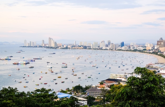 panoramic view of the city and the bay with boats and yachts