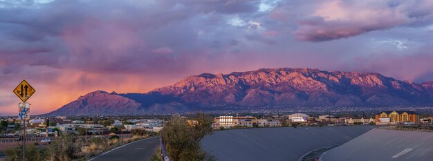 Photo panoramic view of city during sunset