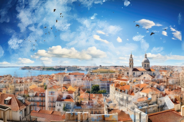 Panoramic view of the city of Lisbon Portugal Europe Panorama of Lisbon Portugal AI Generated