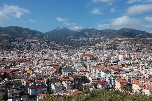 Panoramic view of the city and mountains of Alanya