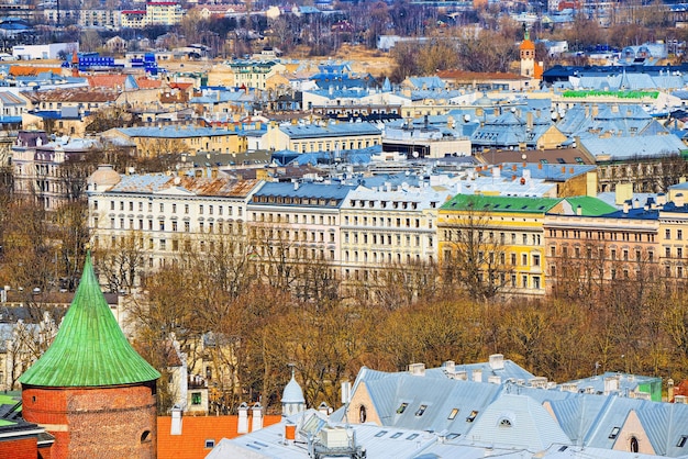 Panoramic view of the city of Riga Latvia from the height of the tower Church of St Peter