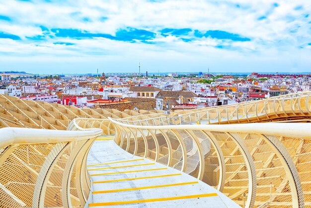 Panoramic view of the city of Seville from the observation platform Metropol Parasol,