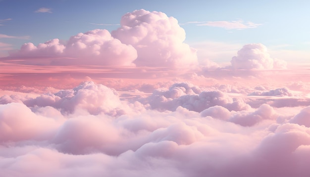 Panoramic view of colorful pink and blue pastel fluffy clouds and sky cotton candy background soft color sweet candyfloss abstract blurred dessert texture Sunshine sunrise or sunset texture