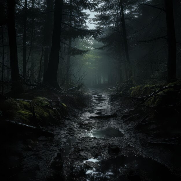 Premium AI Image  a dark and mysterious forest with an angry