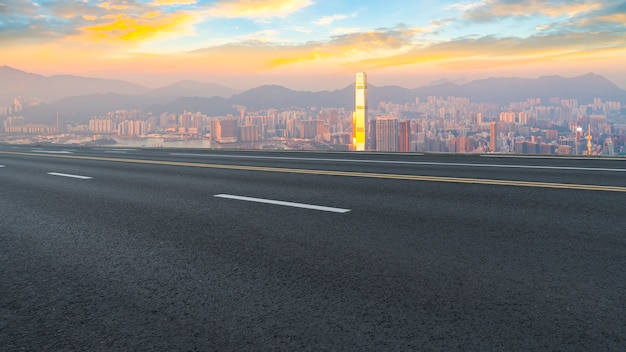 Panoramic view of empty road in city