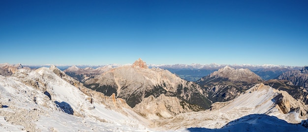 Panoramic view of the famous peaks of the Dolomites Belluno Province Dolomiti Alps Italy