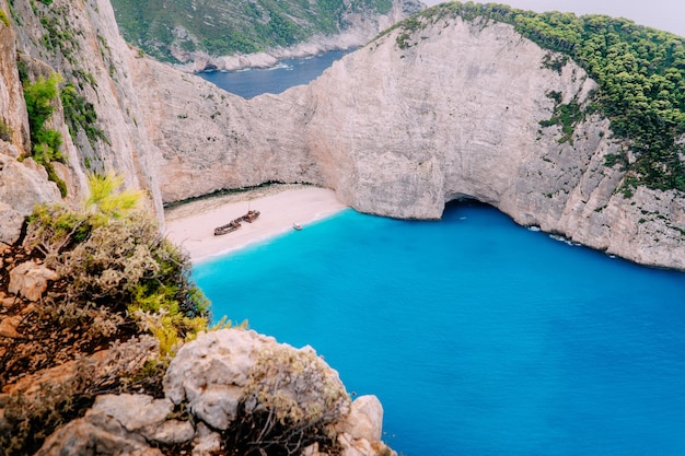 유명한 난파선 해변 Zakynthos, 그리스의 전경