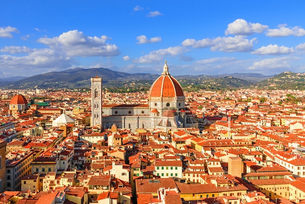 Panoramic view of florence and santa maria del fiore duomo in florence, italy