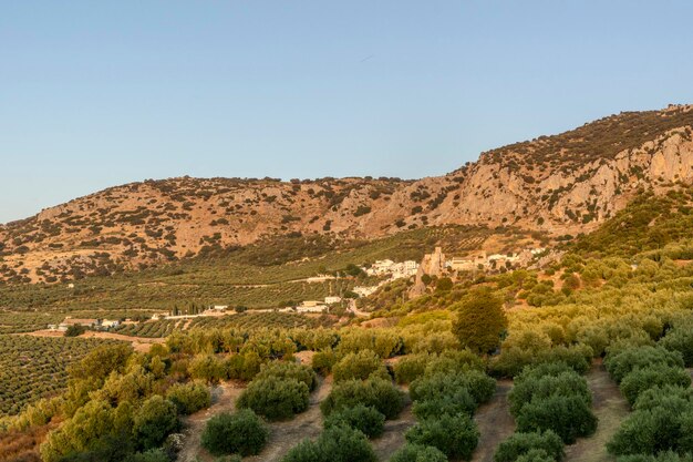 Panoramic view from the distance of the beautiful town of Zuheros Cordoba Spain