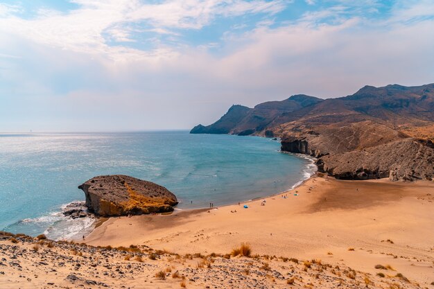 Panoramic view from above of the dune at Playa de Monsul in the natural park of Cabo de Gata