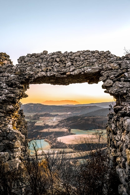 Panoramic view from the hill Avantas byzantine castle Alexandroupolis Evros region Greece sunset colors tourism