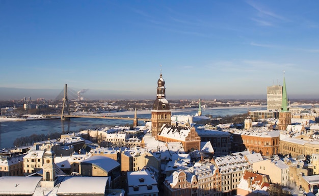 Panoramic view from above to Riga on a winter day Latvia The Baltic States