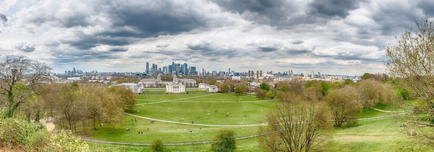 Panoramic view from the Royal Observatory in Greenwich London UK