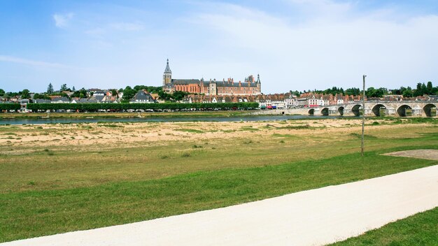 Panoramic view of gien city from valley of loire