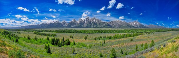 Panoramic view of grand teton mountain range