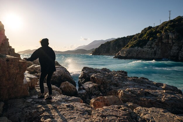 Photo panoramic view of great pebble beach in kas lykian coast turkey