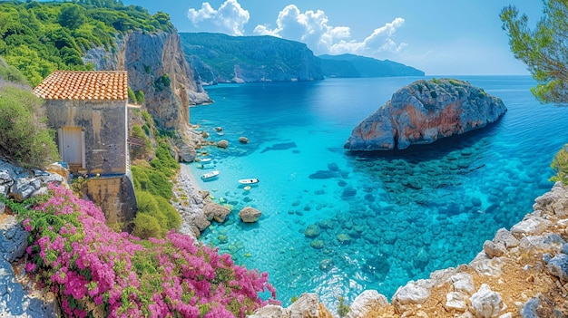 panoramic view of the Greek island of Zakynthos with turquoise waters and cliffs