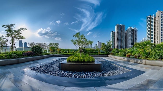 Panoramic View of HighRise Condo Rooftop Garden