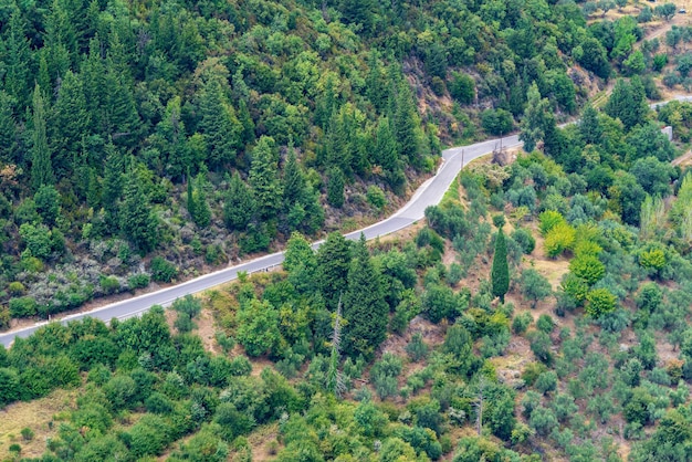 Panoramic view of the highway in mountains