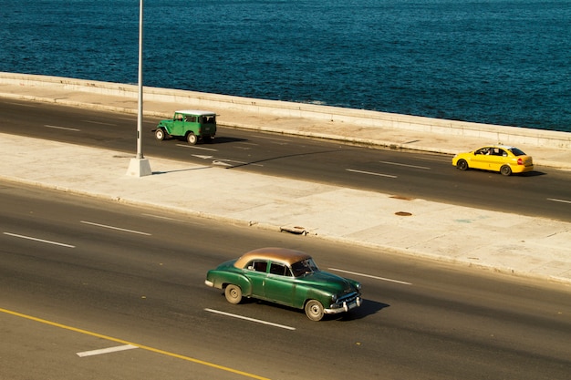 Panoramic view of a highway with ocean view