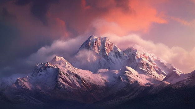 Panoramic view of Himalaya mountains at sunset