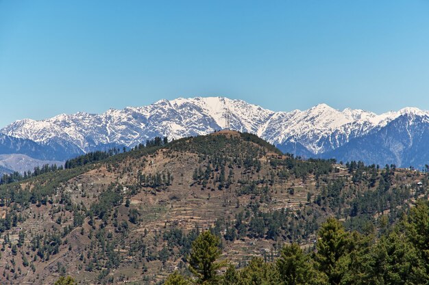 The panoramic view of Himalayas in Malam Jabba close Hindu Kush mountain Pakistan