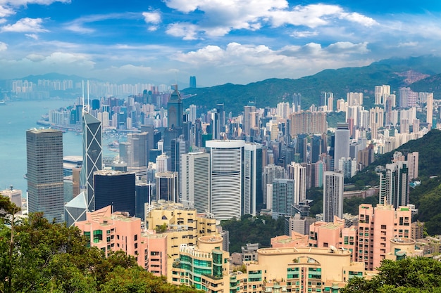 Foto vista panoramica del quartiere degli affari di hong kong, china