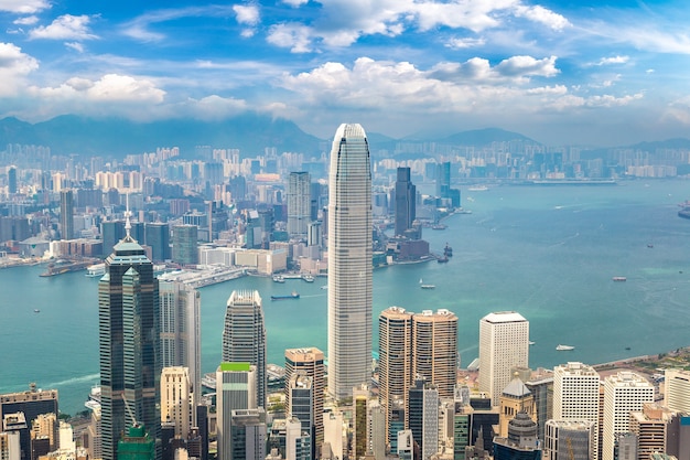 Panoramic view of Hong Kong business district, China