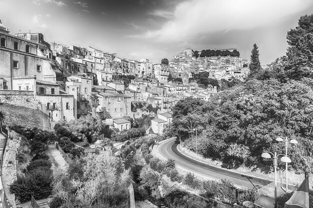 Panoramic view of Ibla scenic lower district of Ragusa Italy