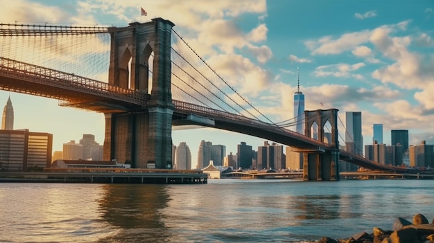 Panoramic view of the iconic Brooklyn Bridge in New York City Generative AI