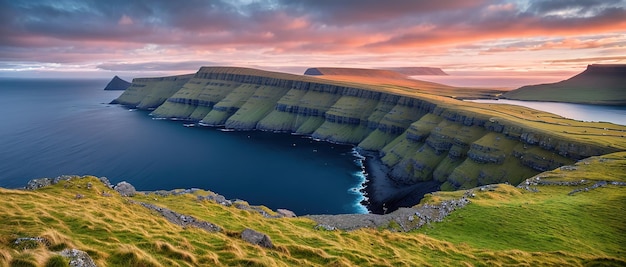 Panoramic view into the bay Faroe Islands Generative AI