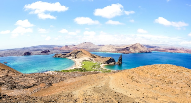 Panoramic view of Isla Bartolome at Galapagos Islands archipelago - Ecuador