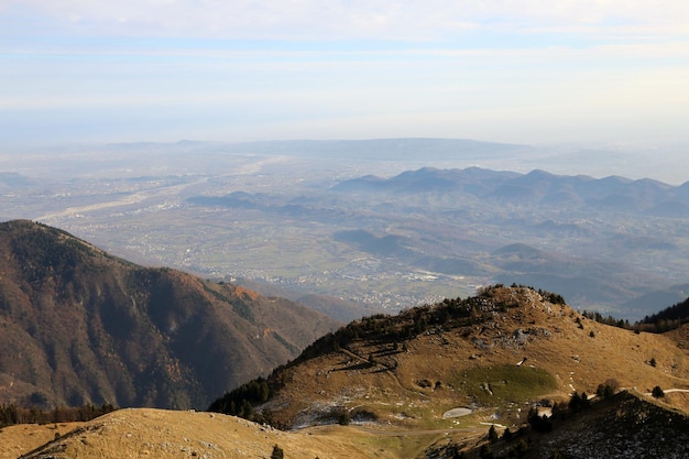 Panoramic view of italian plain from mountain called monte g