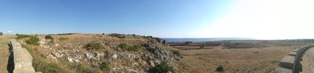 Panoramic view of land against clear sky